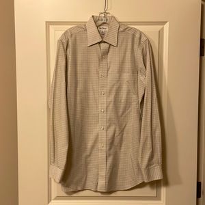 Paul Fredrick brown and tan button down shirt. Size large 15-35.